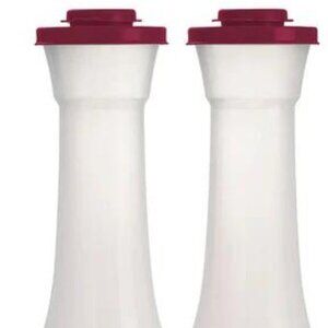 NEW Tupperware Large Hourglass Salt & Pepper Shakers maroon seals set of 2
